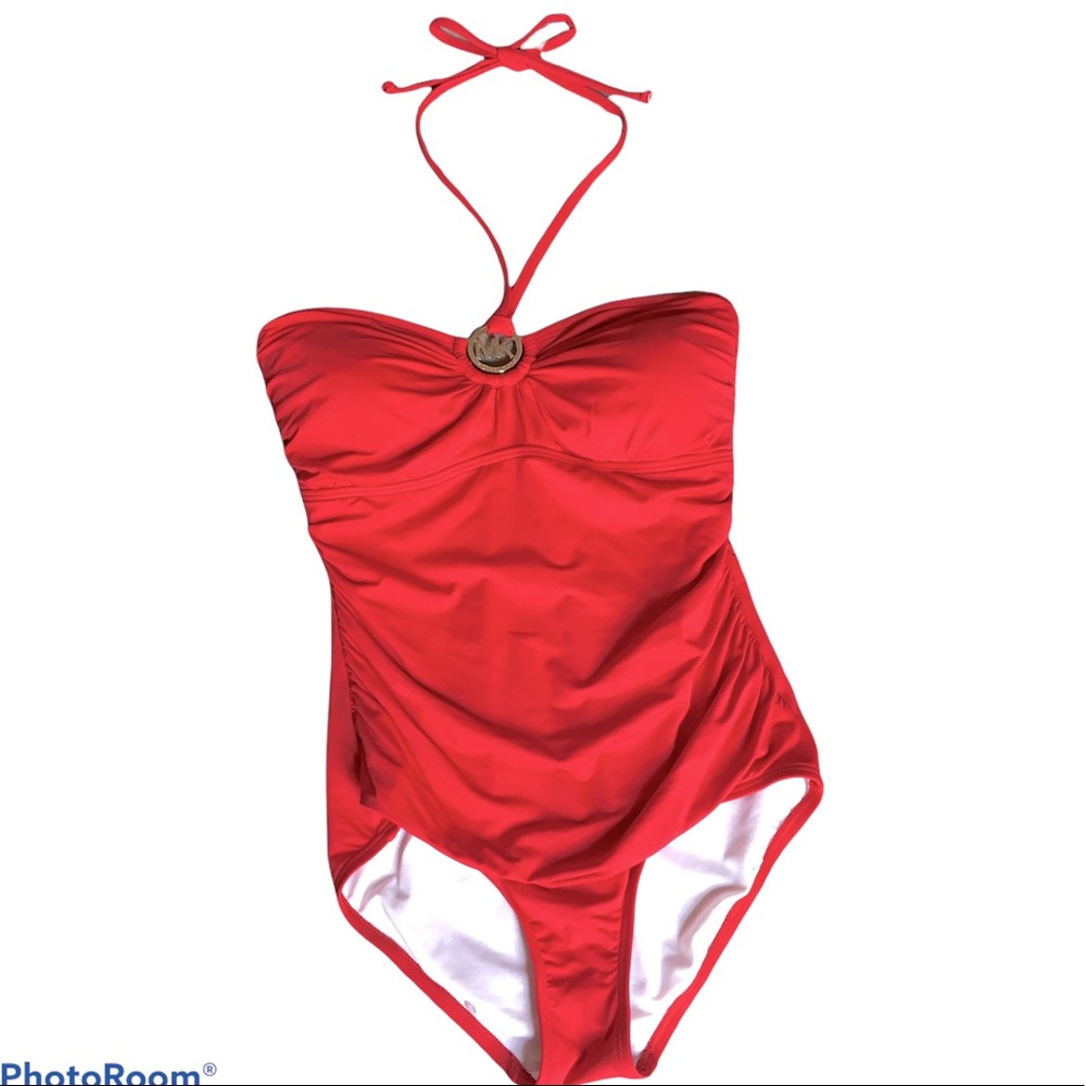 Michael Kors Red Halter One-Piece Swimming suit 10